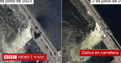Las imágenes que muestran el antes y el después del daño causado por la destrucción de una represa en Ucrania - BBC News Mundo
